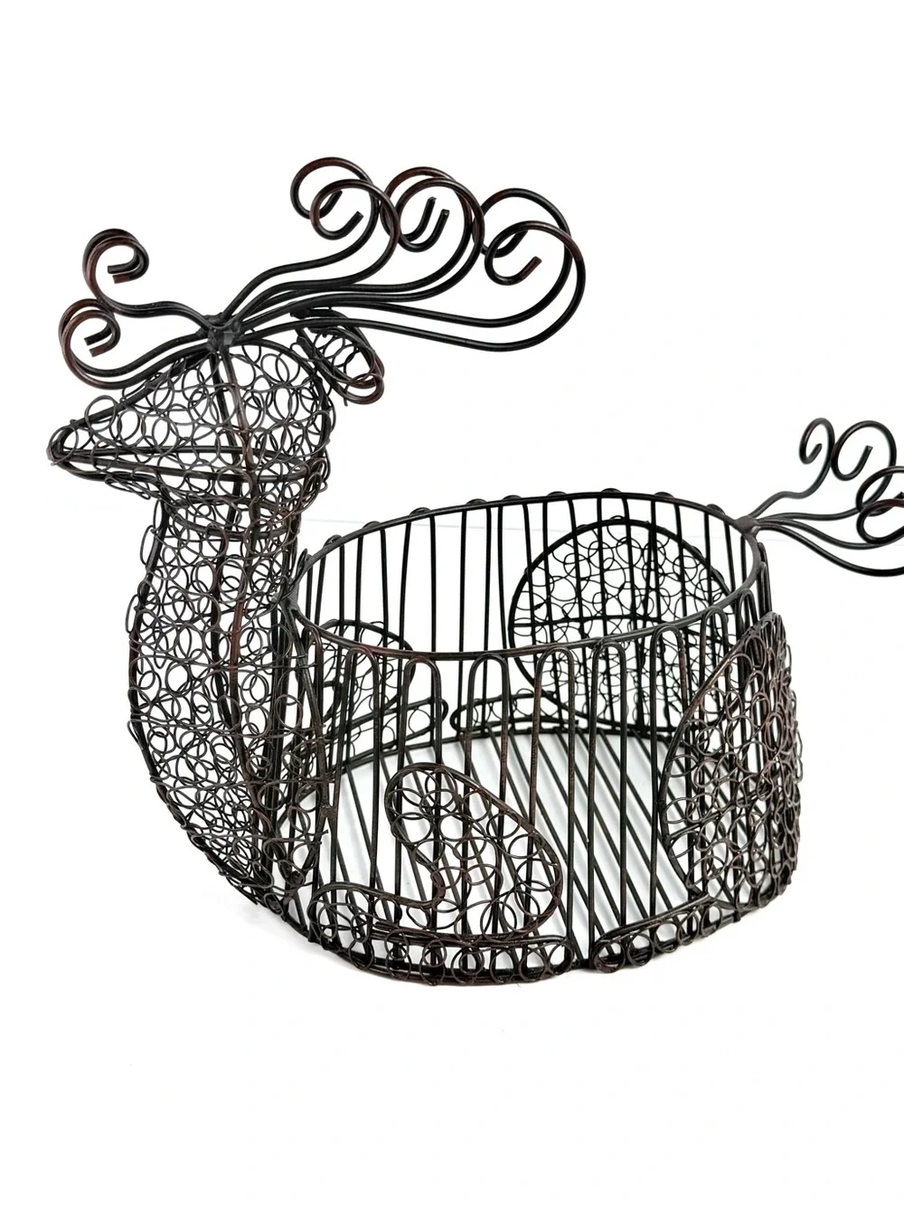 Vintage Black Wire Reindeer Basket  Christmas Holiday decor